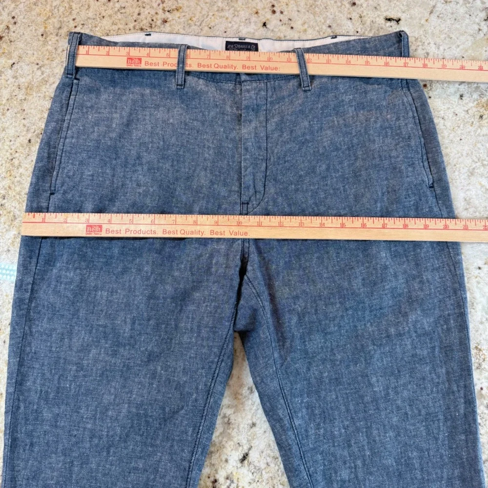 Levi Strauss Mens Blue Linen Cotton Blend Chambray Chino Trousers Pants 34x31